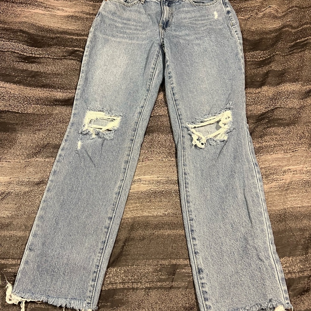 PacSun Blue Straight Leg Distressed Jeans